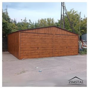 garaż blaszany 6x5 dwustanowiskowy drewnopodobny złoty dąb brama uchylna dwuspadowy dach