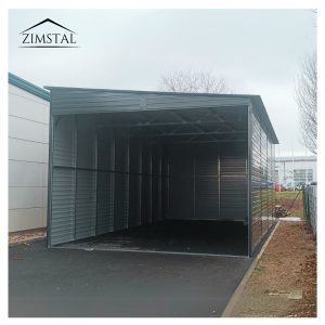 Wiata blaszana garaż hala 5x6 kolor grafitowy spad dachu boczny prawy blaszak poziomy panel