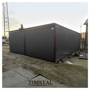 garaż blaszany spad do tyłu dwustanowiskowy antracyt brama uchylna