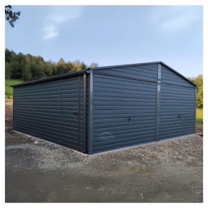 Garaż blaszany 6×6 dwustanowiskowy dach dwuspadowy kolor antracyt