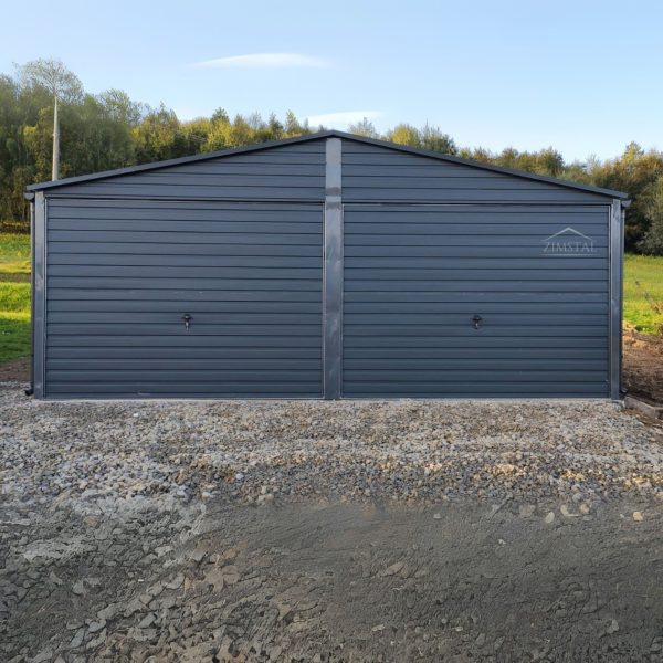 Garaż blaszany 6×6 dwustanowiskowy dach dwuspadowy kolor antracyt
