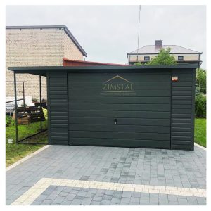 garaż blaszany 4x6 z wiatą 1x6 zadaszeniem jednostanowiskowy kolor antracyt grafit jednospadowy do tyłu brama uchylna