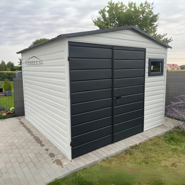 Garaż blaszany domek ogrodowy 3x3 dach dwuspadowy kolor biały/antracyt