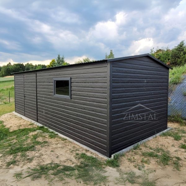 Garaż blaszany domek ogrodowy 6×3 dach dwuspadowy BTX 7016 drzwi dwuskrzydłowe okno