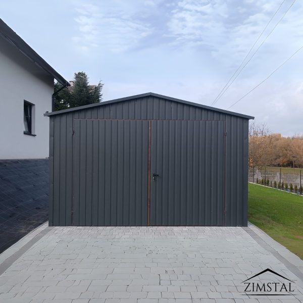 Garaż blaszany 4,5x5 kolor grafit antracyt BTX7016 dach dwuspadowy brama dwuskrzydłowa drzwi