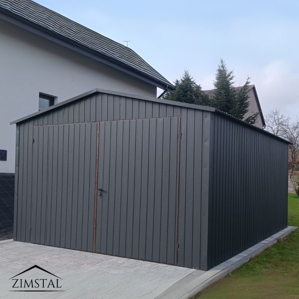 Garaż blaszany 4,5x5 kolor grafit antracyt BTX7016 dach dwuspadowy brama dwuskrzydłowa drzwi
