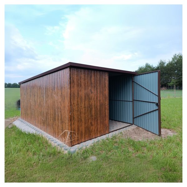 Garaż blaszany 3,5×6 drewnopodobny orzech & BTX 8017 domek ogrodowy schowek