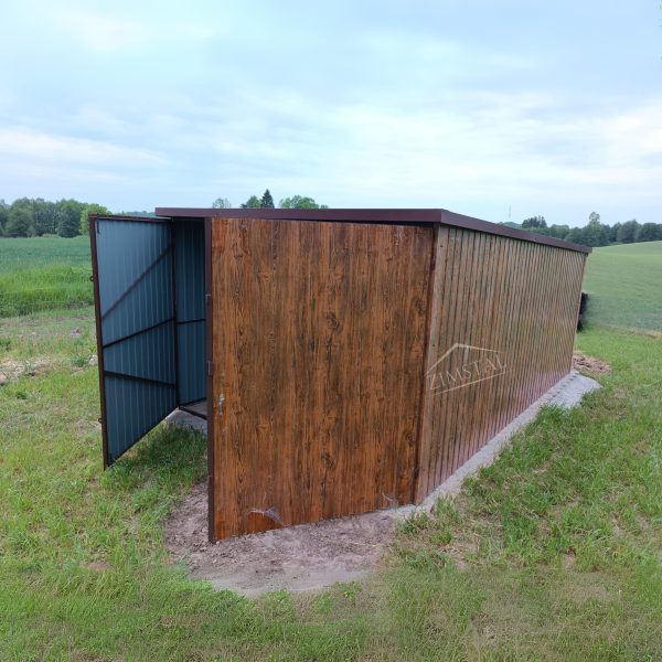 Garaż blaszany 3,5×6 drewnopodobny orzech & BTX 8017 domek ogrodowy schowek