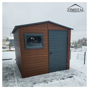 garaż blaszany spad na bok jednostanowiskowy antracyt grafit drzwi kolor czerwony