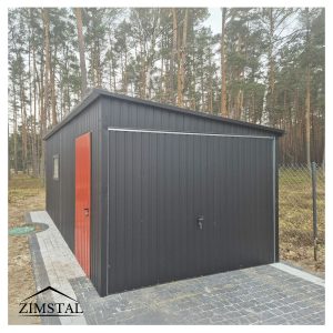 garaż blaszany spad na bok jednostanowiskowy antracyt grafit drzwi kolor czerwony