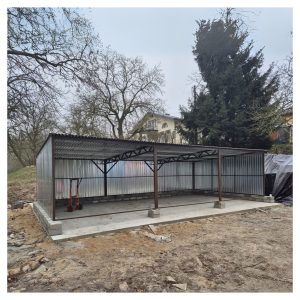 garaż blaszany carport ocynkowany trzystanowiskowy spad do tyłu