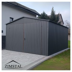 garaż blaszany jednostanowiskowy dwuspadowy antracyt grafit brama dwuskrzydłowa
