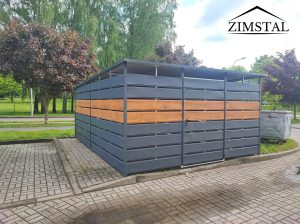 wiata śmietnikowa panele ażurowespad do tyłu drzwi kolor drewnopodobny