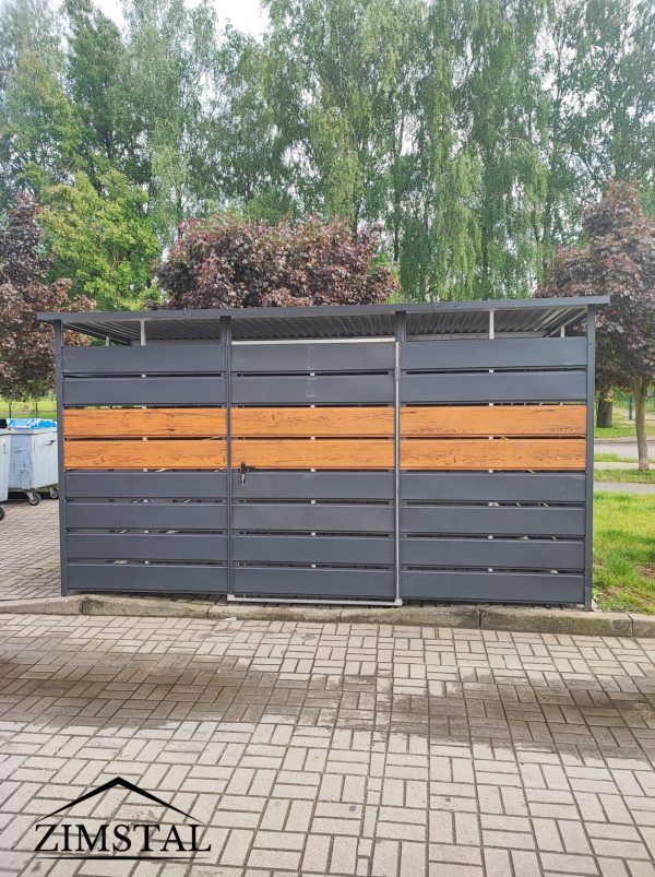 wiata śmietnikowa panele ażurowespad do tyłu drzwi kolor drewnopodobny