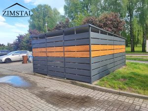 wiata śmietnikowa panele ażurowespad do tyłu drzwi kolor drewnopodobny